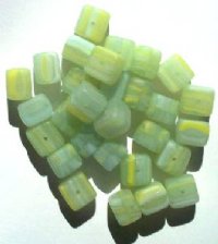 30 9x10mm Matte Green, Yellow, White Marble Cube Beads
